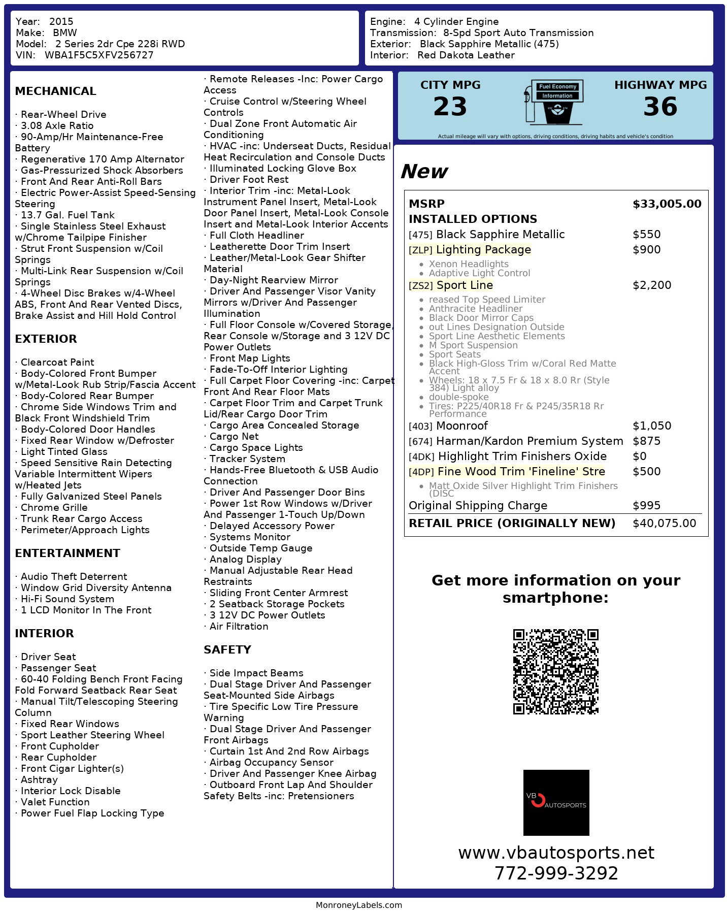 Pre-Owned 2015 BMW 2 Series 228i For Sale (Sold) | VB Autosports